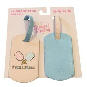 PICKLEBALL Luggage Tags Set of 2 Cream Light Blue Frasier Sterling